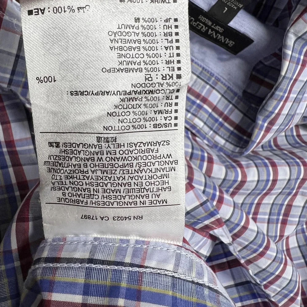 Banana Republic Shirt Mens L Blue Red Plaid Soft Wash Button Long Sleeve Preppy